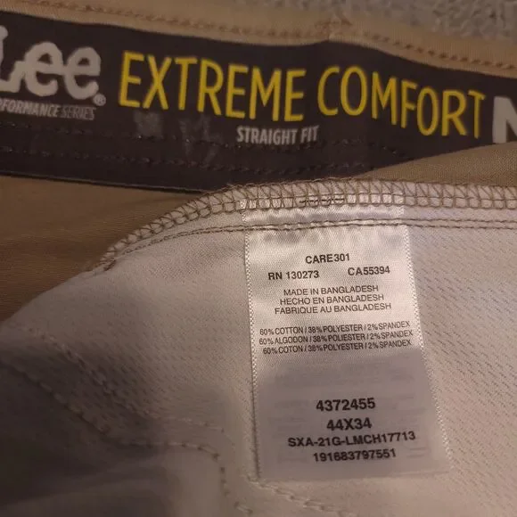 Lee Extreme Comfort MVP Mens 44x34 Pants Kc Khaki Straight Fit Stretch NEW - Picture 11 of 13